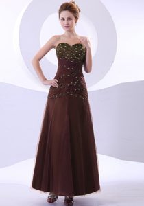 Beaded Brown Ankle-length Prom Dress for Summer