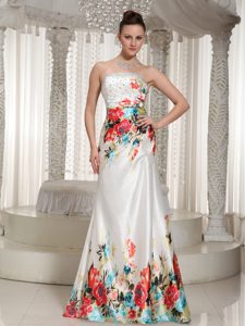 Printing Strapless Long Prom Celebrity Dresses with Rhinestones for Cheap