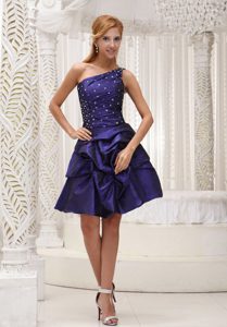 Modest Dark Purple Prom Cocktail Dresses with One Shoulder and Pick Ups