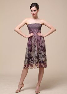 Most Popular Colorful Strapless Knee-length Prom Holiday Dress in Printing