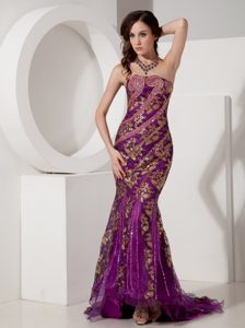 Sparkly Purple and Gold Mermaid Prom Celebrity Dresses with Special Fabric