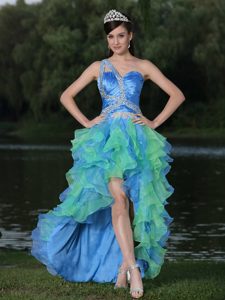 New High-low Multi-color Prom Dress for Graduation with Ruffles in Organza