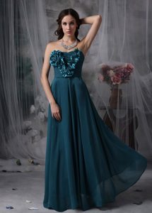 Pretty Peacock Green Strapless Dress for Prom in Chiffon with Hand Flowers