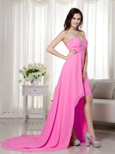 Pretty Empire Sweetheart High-low Chiffon Prom Celebrity Dress in Hot Pink
