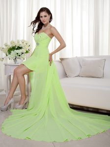 Sweetheart High-low Mini Prom Cocktail Dresses with Beading in Yellow Green