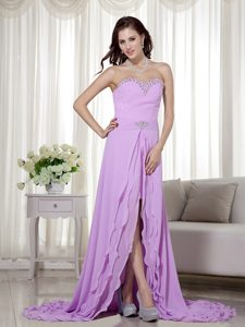 Most Popular Lavender High Low Chiffon Prom Party Dresses with Beading