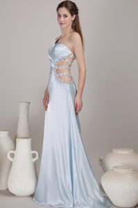 Light Blue Single Shoulder Taffeta Prom Long Dress with Beaded Side Outs