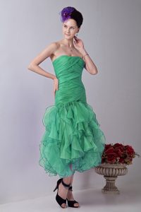 Mermaid Strapless Turquoise Ruffled Prom Homecoming Dresses in Organza
