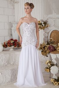 White Mermaid Sweetheart Prom Party Dress in Chiffon with Beading on Sale