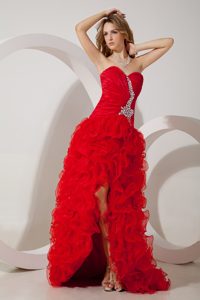 Column Sweetheart High-Low Prom Dresses in Organza with Beading in Red