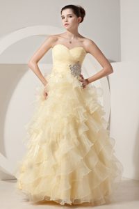 Beautiful Light Yellow Prom Long Dress with Ruffled Layers in Organza