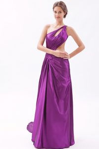 Eggplant Purple Asymmetrical Ruched Chiffon Prom Dresses with Side Outs