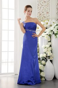 Blue Sheath One Shoulder Beaded Prom Dress for Party with Beaded Waist