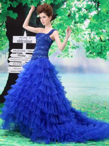 One Shoulder Appliqued Prom Formal Dress in Organza with Ruffled Layers