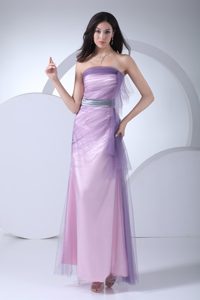 Lilac Ankle-length Prom Celebrity Dresses with Silver Sash
