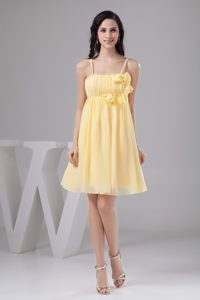 Spaghetti Straps Ruched Chiffon Prom Dress in Light Yellow Popular in 2013