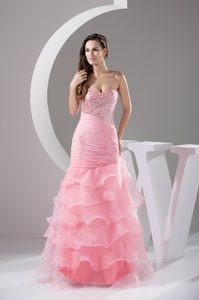Shining Beaded Sweetheart Prom Dresses with Ruffled Layers in Organza