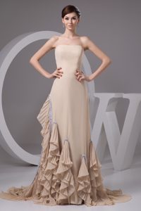 Elegant Strapless Chiffon Prom Cocktail Dress with Pleated Ruffles for Less