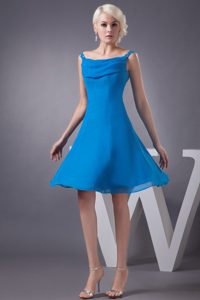 Unique Off-the-Shoulder Mini-length Chiffon Prom Dress for Cocktail in Blue