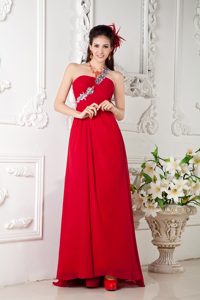 Best Seller Red Empire One Shoulder Chiffon Appliqued Prom Gown Dress