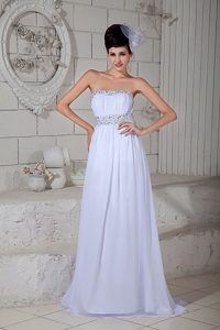 Sweet White Empire Strapless Prom Dresses for Girl in Chiffon