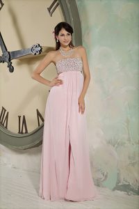 Princess Empire Strapless Chiffon Baby Pink Dress for Prom with Beading