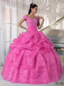 Impressive Rose Pink Off The Shoulder Quinceanera Dresses with Beading
