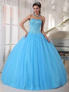 Luxurious Beading Sweetheart Long Quinceanera Gown in Sky Blue