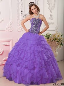 Best Purple Sweetheart Quinceanera Gown Dress in Organza with Beading