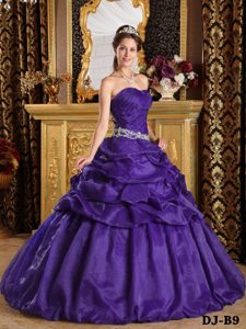Famous Purple Quinceanera Gown Dress with Pick-ups in Taffeta