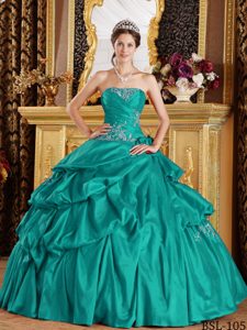 Trendy Turquoise Quinceanera Dresses in Taffeta with Appliques