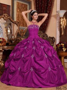 Wanted Fuchsia Strapless Dress for Quinceanera in Taffeta with Appliques