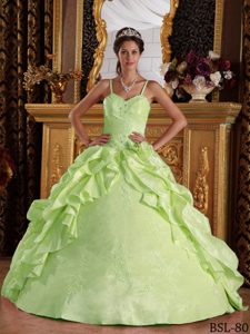 Fashionable Taffeta Beading Straps Dress for Quinceanera in Yellow Green