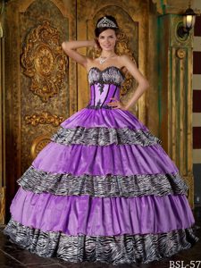 Exquisite Ball Gown Sweetheart Zebra Quinces Dresses with Ruffled Layers