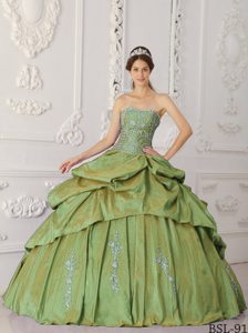 Righteous Taffeta Embroidery Beading Quinceanera Dresses in Olive Green