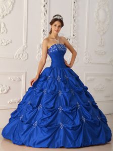 Delish Strapless Taffeta Appliqued Quinceanera Gowns Dress in Dark Blue