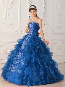 Upscale Blue Quinceaneras Gowns Dresses in Satin and Organza