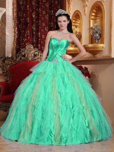 Sophisticated Apple Green Beading Sweetheart Dress for a Quince in Tulle