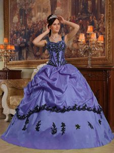 Shimmery Purple Ball Gown Appliqued Sixteen Dress in Taffeta with Straps