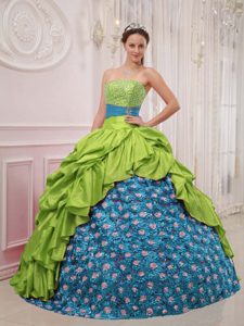 Romantic Spring Green and Blue Quinceanera Dresses in Taffeta