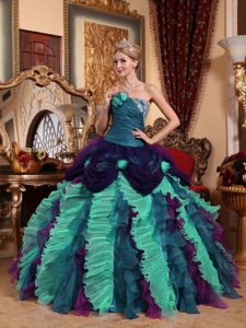 Gorgeous Strapless Multi-color Quinceaneras Dress in Taffeta and Organza