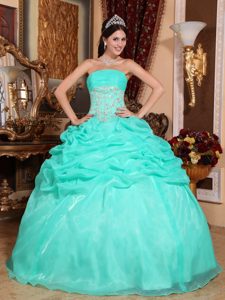 Floating Ball Gown Quinceanera Dresses in Organza in Turquoise