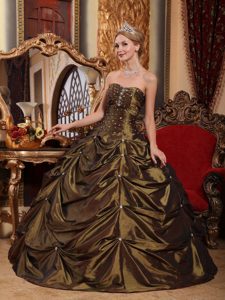 Dreamy Brown Quinceanera Gown in Taffeta with Beading 2015
