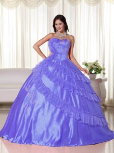 Perfect Purple Strapless Ball Gown Taffeta Embroidery Quinces Dresses