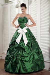 Hunter Green Sweet Sixteen Dresses in Taffeta with Sashes and Pick-ups