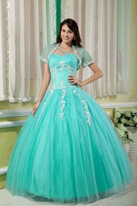 Turquoise Sweet 15 Dresses with Appliques in Tulle on Sale
