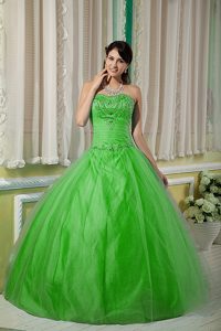 Pretty Spring Green Sweetheart Quinceanera Dress in Tulle with Beading
