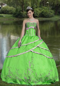 Fitted Taffeta and Satin Embroidery Quinceanera Gown Dresses in Green