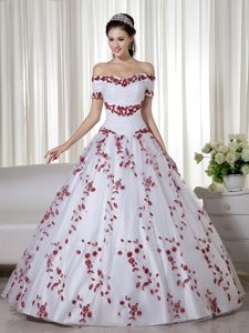 White and Red Off The Shoulder Quince Dresses in Taffeta and Organza
