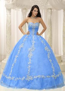 Blue Dress for Quinceanera with Appliques and Beading